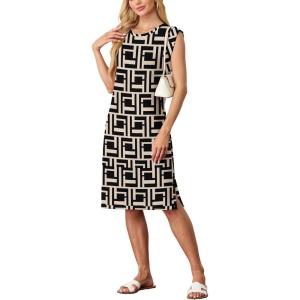imageGRECERELLE 2025 Women Summer Round Neck Casual Loose Split WrinkleFree Midi Dress with Pockets XS3XLFp Black Puzzle