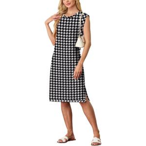 imageGRECERELLE 2025 Women Summer Round Neck Casual Loose Split WrinkleFree Midi Dress with Pockets XS3XLFp Houndstooth