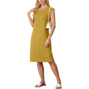 imageGRECERELLE 2025 Women Summer Round Neck Casual Loose Split WrinkleFree Midi Dress with Pockets XS3XLGinger