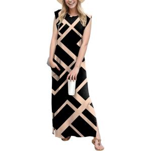imageGRECERELLE 2025 Women YearRound Casual Round Neck Loose Split WrinkleFree Long Maxi Vacation Dress with Pockets XS3XLFp Black Rectangle