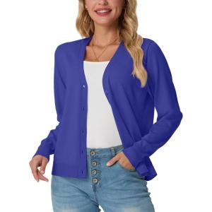 imageGRECERELLE 2025 Womens Lightweight Open Front Long Sleeve Casual Button Down VNeck Cardigan Sweater S2XLBright Blue