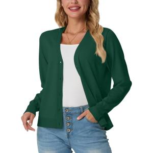 imageGRECERELLE 2025 Womens Lightweight Open Front Long Sleeve Casual Button Down VNeck Cardigan Sweater S2XLCyan Green