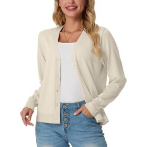 imageGRECERELLE 2025 Womens Lightweight Open Front Long Sleeve Casual Button Down VNeck Cardigan Sweater S2XLOatmeal