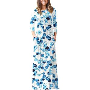 imageGRECERELLE Women Long Sleeve Casual Round Neck Loose Solid Floral Maxi Long Dress with Pockets S3XLBubble Blue