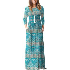 imageGRECERELLE Women Long Sleeve Casual Round Neck Loose Solid Floral Maxi Long Dress with Pockets S3XLGreen Khaki