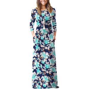 imageGRECERELLE Women Long Sleeve Casual Round Neck Loose Solid Floral Maxi Long Dress with Pockets S3XLTrumpet Black