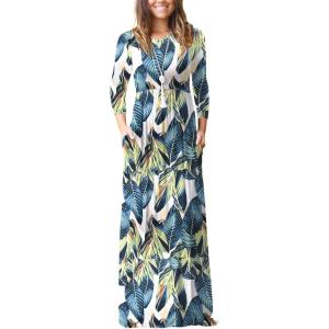imageGRECERELLE Women Long Sleeve Casual Round Neck Loose Solid Floral Maxi Long Dress with Pockets S3XLWhite Monotherapy