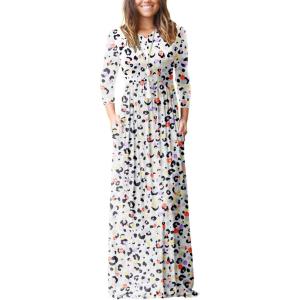 imageGRECERELLE Women Long Sleeve Casual Round Neck Loose Solid Floral Maxi Long Dress with Pockets S3XLWhite Periwinkle
