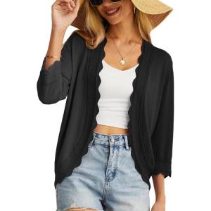 imageGRECERELLE Womens 34 Sleeve Summer Cardigan Lightweight Casual OpenFront Cropped Shrug Sweaters for Women01solidblack