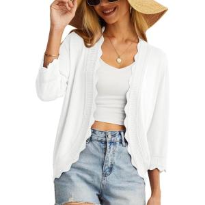 imageGRECERELLE Womens 34 Sleeve Summer Cardigan Lightweight Casual OpenFront Cropped Shrug Sweaters for Women01solidwhite