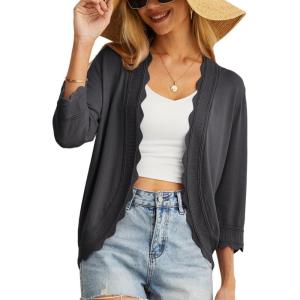 imageGRECERELLE Womens 34 Sleeve Summer Cardigan Lightweight Casual OpenFront Cropped Shrug Sweaters for WomenDark Gray