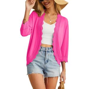 imageGRECERELLE Womens 34 Sleeve Summer Cardigan Lightweight Casual OpenFront Cropped Shrug Sweaters for WomenHot Pink