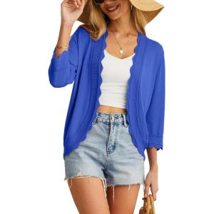 imageGRECERELLE Womens 34 Sleeve Summer Cardigan Lightweight Casual OpenFront Cropped Shrug Sweaters for WomenRoyal Blue