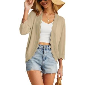 imageGRECERELLE Womens 34 Sleeve Summer Cardigan Lightweight Casual OpenFront Cropped Shrug Sweaters for WomenSolidkhaki