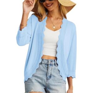 imageGRECERELLE Womens 34 Sleeve Summer Cardigan Lightweight Casual OpenFront Cropped Shrug Sweaters for WomenSolidlight Blue
