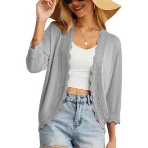 imageGRECERELLE Womens 34 Sleeve Summer Cardigan Lightweight Casual OpenFront Cropped Shrug Sweaters for WomenSolidlight Gray