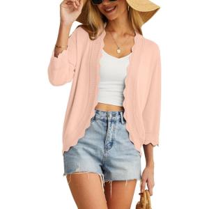 imageGRECERELLE Womens 34 Sleeve Summer Cardigan Lightweight Casual OpenFront Cropped Shrug Sweaters for WomenSolidlight Pink