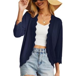 imageGRECERELLE Womens 34 Sleeve Summer Cardigan Lightweight Casual OpenFront Cropped Shrug Sweaters for WomenSolidnavy Blue