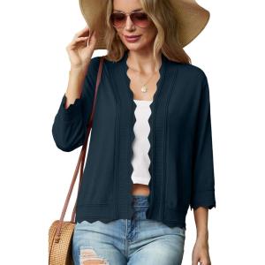 imageGRECERELLE Womens 34 Sleeve Summer Lightweight Knit Cropped Shrugs Cardigan SweaterBlue Gray