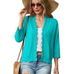 imageGRECERELLE Womens 34 Sleeve Summer Lightweight Knit Cropped Shrugs Cardigan SweaterCyan