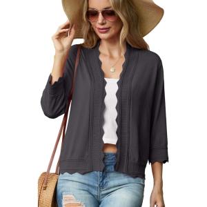 imageGRECERELLE Womens 34 Sleeve Summer Lightweight Knit Cropped Shrugs Cardigan SweaterDark Gray