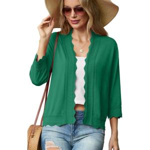 imageGRECERELLE Womens 34 Sleeve Summer Lightweight Knit Cropped Shrugs Cardigan SweaterDark Green