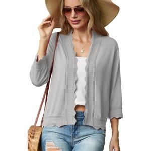 imageGRECERELLE Womens 34 Sleeve Summer Lightweight Knit Cropped Shrugs Cardigan SweaterLight Gray