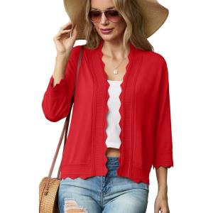 imageGRECERELLE Womens 34 Sleeve Summer Lightweight Knit Cropped Shrugs Cardigan SweaterRed