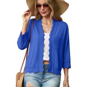 imageGRECERELLE Womens 34 Sleeve Summer Lightweight Knit Cropped Shrugs Cardigan SweaterRoyal Blue