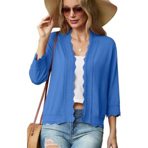 imageGRECERELLE Womens 34 Sleeve Summer Lightweight Knit Cropped Shrugs Cardigan SweaterSky Blue