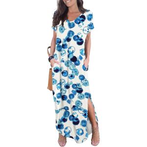 imageGRECERELLE Womens Casual Loose Pocket Long Dress Short Sleeve Split Maxi DressesBubble Blue