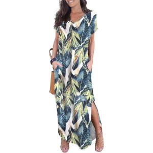imageGRECERELLE Womens Casual Loose Pocket Long Dress Short Sleeve Split Maxi DressesWhite Monotherapy