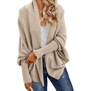 imageGRECERELLE Womens Kimono Batwing Cable Open Front Knitted Slouchy Oversized Wrap Cardigan Sweater Outwear Coat