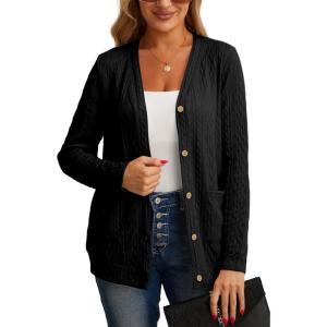 imageGRECERELLE Womens Lightweight Cardigan Sweater Casual Long Sleeve Knit Cardigan Open Front Outwear Jacket with Pockets02 Black