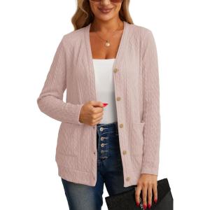 imageGRECERELLE Womens Lightweight Cardigan Sweater Casual Long Sleeve Knit Cardigan Open Front Outwear Jacket with Pockets06 Pure Pink