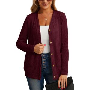 imageGRECERELLE Womens Lightweight Cardigan Sweater Casual Long Sleeve Knit Cardigan Open Front Outwear Jacket with Pockets07 Wine Red