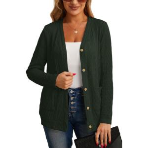 imageGRECERELLE Womens Lightweight Cardigan Sweater Casual Long Sleeve Knit Cardigan Open Front Outwear Jacket with Pockets08 Dark Green