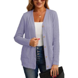 imageGRECERELLE Womens Lightweight Cardigan Sweater Casual Long Sleeve Knit Cardigan Open Front Outwear Jacket with Pockets10 Purple