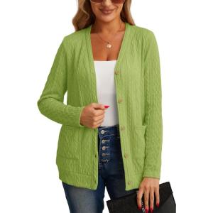 imageGRECERELLE Womens Lightweight Cardigan Sweater Casual Long Sleeve Knit Cardigan Open Front Outwear Jacket with Pockets11 Grass Green