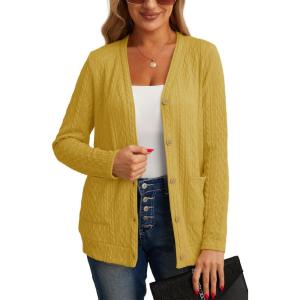 imageGRECERELLE Womens Lightweight Cardigan Sweater Casual Long Sleeve Knit Cardigan Open Front Outwear Jacket with Pockets12 Mustard