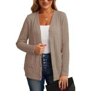 imageGRECERELLE Womens Lightweight Cardigan Sweater Casual Long Sleeve Knit Cardigan Open Front Outwear Jacket with Pockets13 Khaki