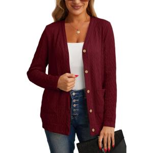 imageGRECERELLE Womens Lightweight Cardigan Sweater Casual Long Sleeve Knit Cardigan Open Front Outwear Jacket with Pockets14 Red