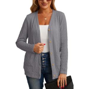 imageGRECERELLE Womens Lightweight Cardigan Sweater Casual Long Sleeve Knit Cardigan Open Front Outwear Jacket with Pockets15 Gray