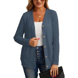 imageGRECERELLE Womens Lightweight Cardigan Sweater Casual Long Sleeve Knit Cardigan Open Front Outwear Jacket with Pockets17 Denim Blue