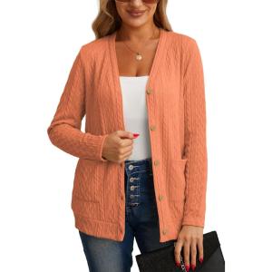 imageGRECERELLE Womens Lightweight Cardigan Sweater Casual Long Sleeve Knit Cardigan Open Front Outwear Jacket with Pockets18 Pumpkin