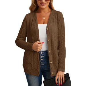 imageGRECERELLE Womens Lightweight Cardigan Sweater Casual Long Sleeve Knit Cardigan Open Front Outwear Jacket with Pockets19 Brown