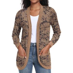 imageGRECERELLE Womens Long Sleeve Open Front Cardigan Casual VNeck Curved Hem Ribbed Knit Sweater Outerwear with PocketsCosmos Khaki