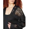 imageGRECERELLE 2025 Women Summer Crochet Boho Long Sleeve Lightweight Oversized Open Front Cardigan Sweaters Kimonos TopsBlack