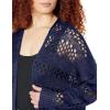 imageGRECERELLE 2025 Women Summer Crochet Boho Long Sleeve Lightweight Oversized Open Front Cardigan Sweaters Kimonos TopsNavy Blue