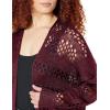 imageGRECERELLE 2025 Women Summer Crochet Boho Long Sleeve Lightweight Oversized Open Front Cardigan Sweaters Kimonos TopsWine Red
